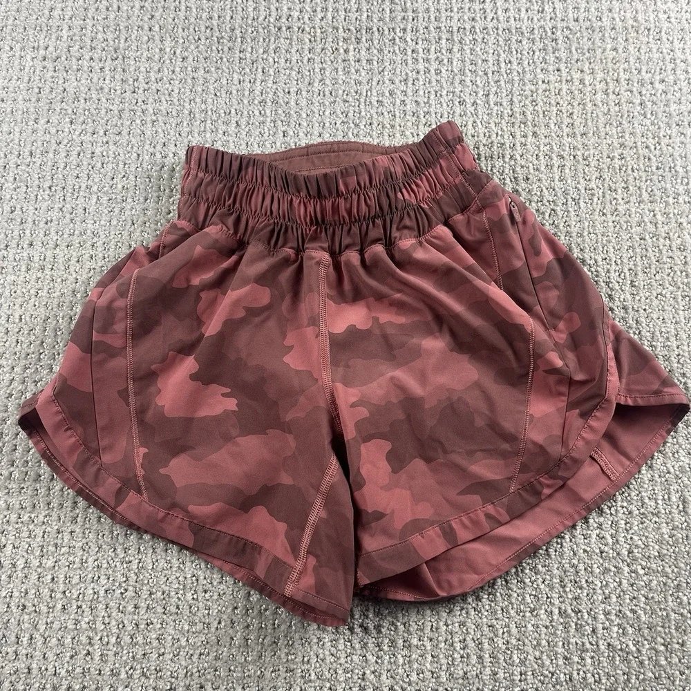 Lululemon Track That Mid Rise Lined Shorts Camo Brier Rose Multi Women's Size 0